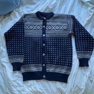 Dale of Norway navy, blue and white 100% wool cardigan